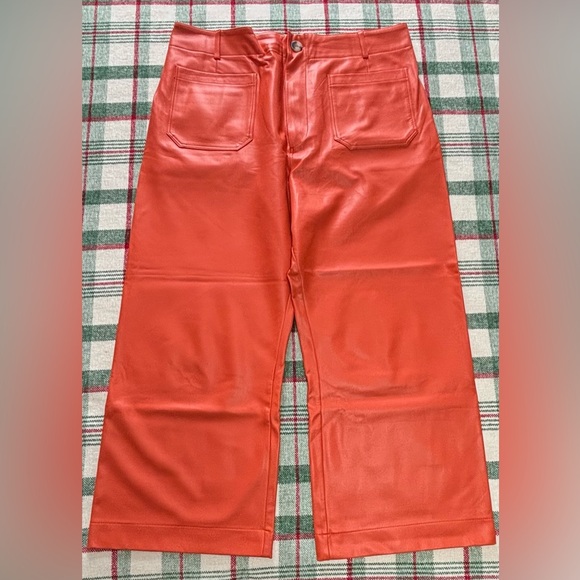 Anthropologie Maeve The Colette Cropped Wide-Leg Faux Leather Pants SIZE 34 EUC - Picture 6 of 15